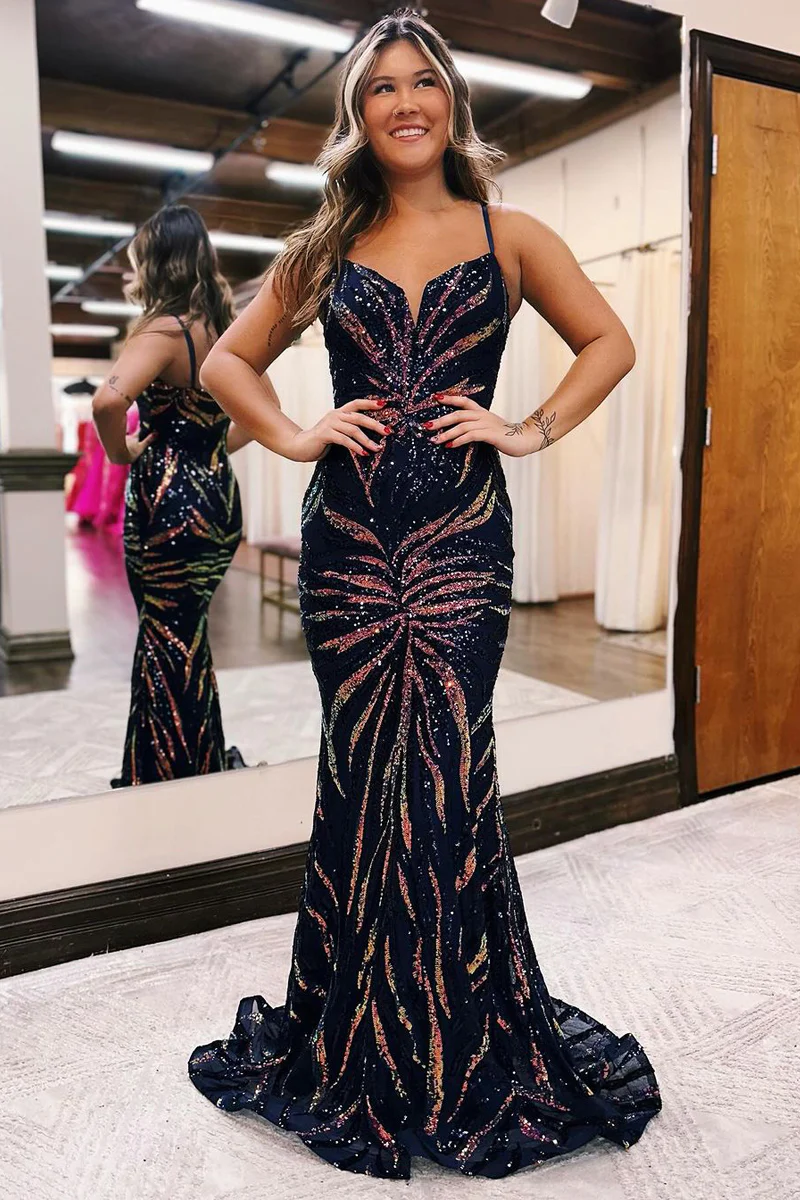 Navy fishtail prom dress best sale