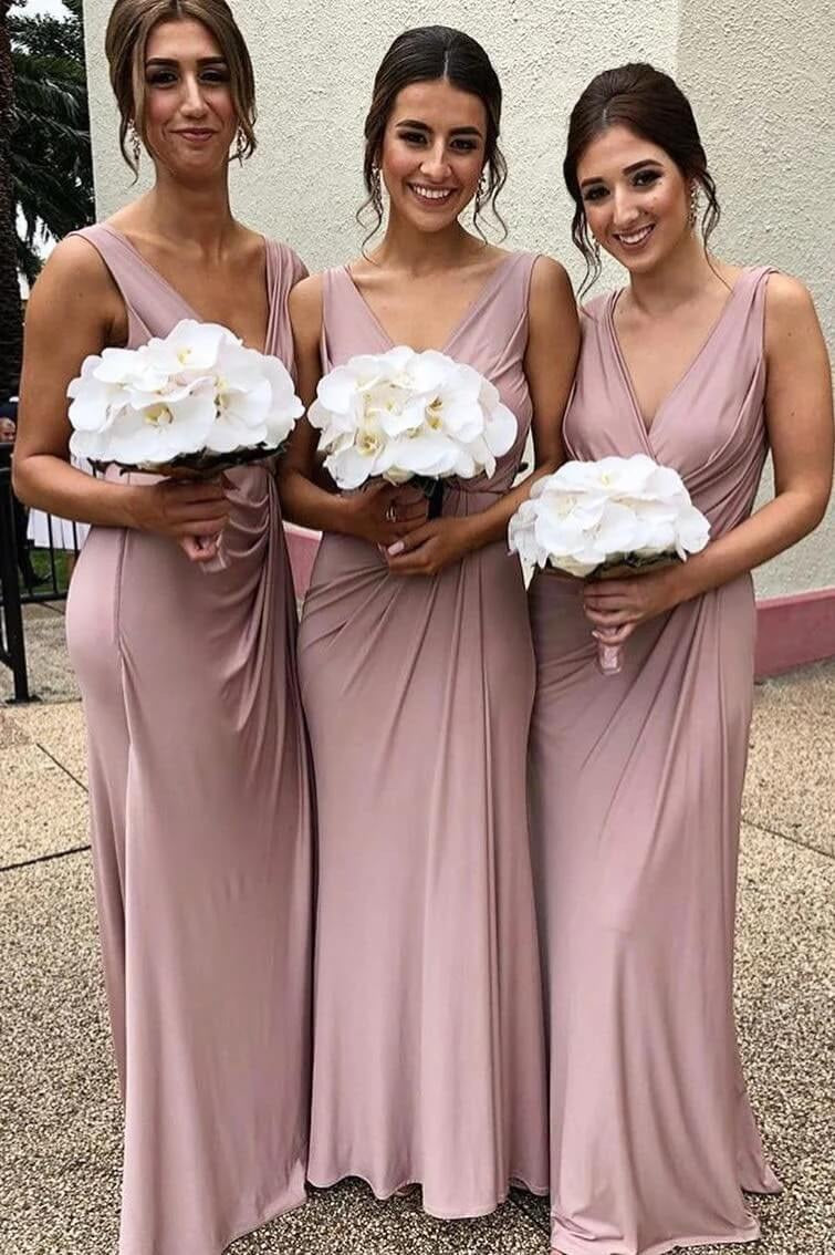 Cheap Sleeveless Deep V Neck Chiffon Blush Pink Bridesmaid Dresses,BD2 –  luladress