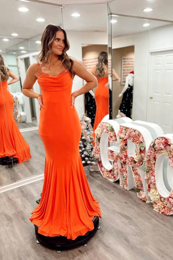 luladress Orange Spandex Mermaid Prom Dresses Strap Formal Dresses Burgundy US10