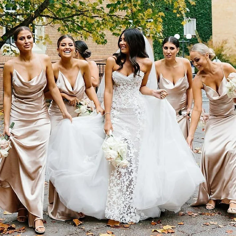 champagne silk bridesmaid dresses