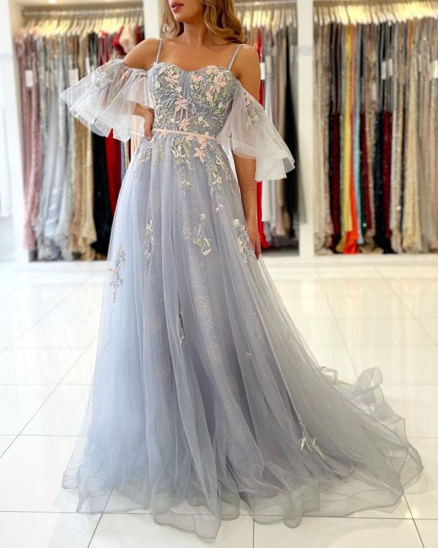 Vintage Long Tulle Evening Prom Dress Online With Appliques,BD93029