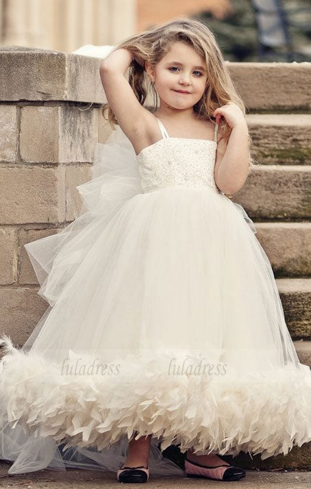 Spaghettis Tulle Feathers Cute Flower Girl Dresses Long Girl s Formal Dresses