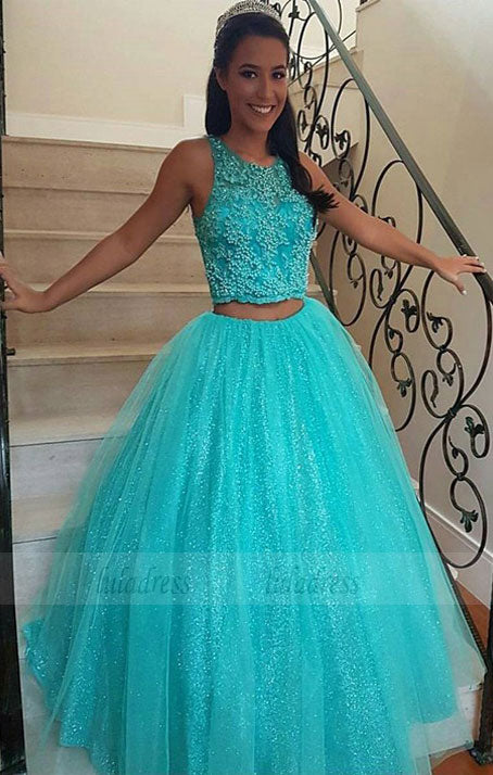 Two Piece Formal Gowns Appliques Party Graduation Pageant Dresses