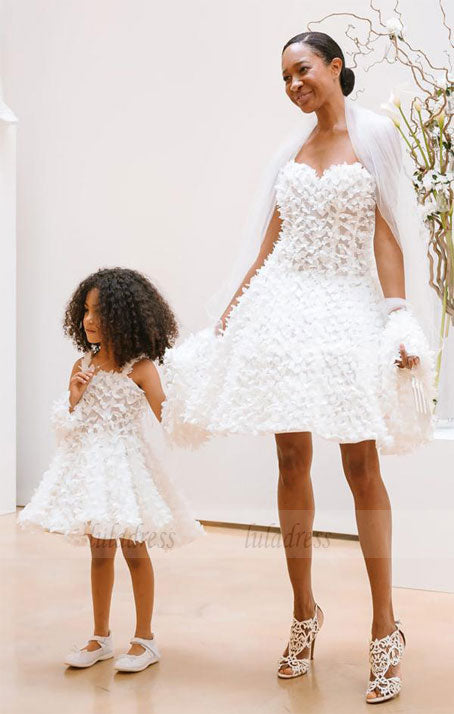 bride and daughter matching wedding dresses