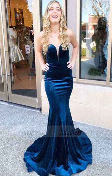 Navy blue velvet prom dress hotsell