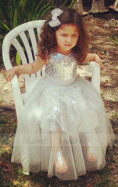 White and silver flower clearance girl dresses