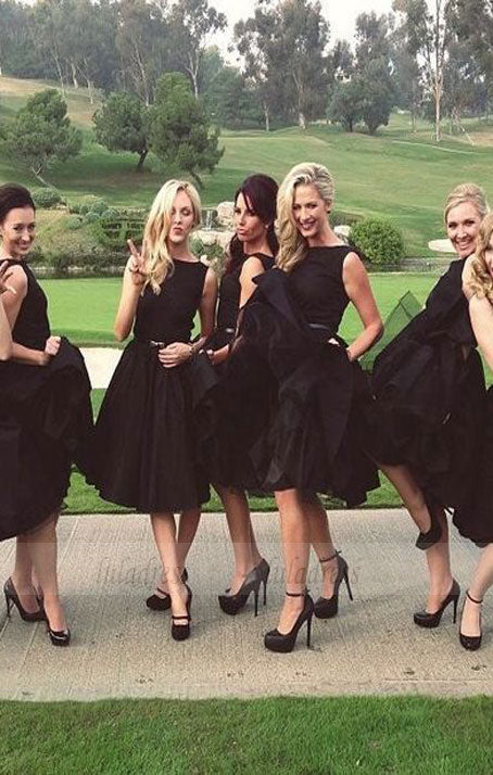 Black Tea Length Bridesmaid Dresses