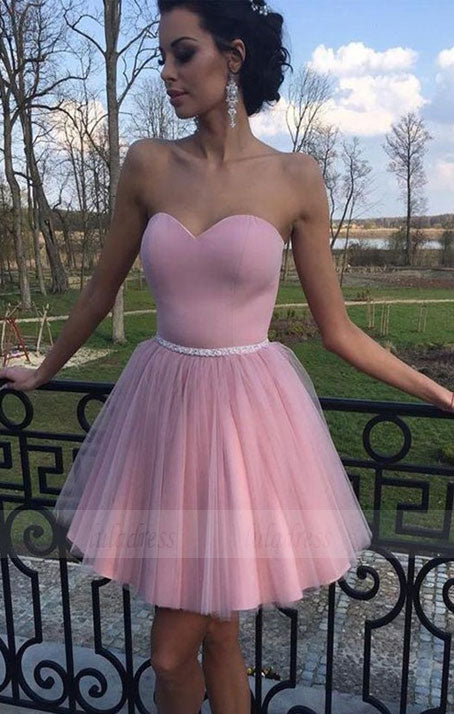 A-Line Sweetheart Beads Pink Long Sleeves Party Dress, Cute Homecoming  Dress Vi1255
