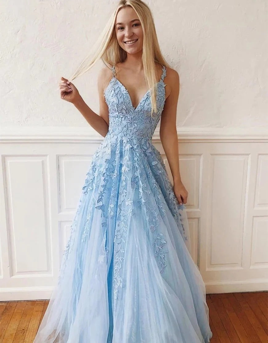 Previous product Next product Light Blue Prom Dresses Spaghetti Straps –  luladress