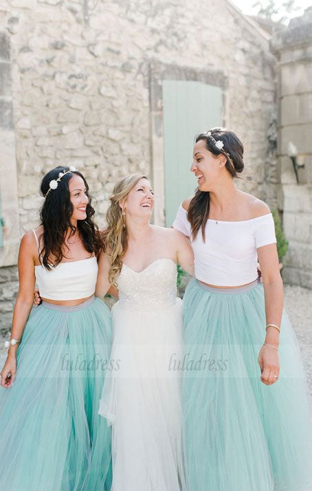 Two Piece Bridesmaid Dresses, Turquoise Tulle Bridesmaid Dresses, Eleg –  luladress