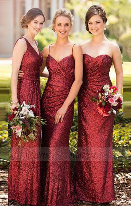 Sparkly Sheath Sleeveless Red Floor-Length Bridesmaid Dress with Sequi –  luladress