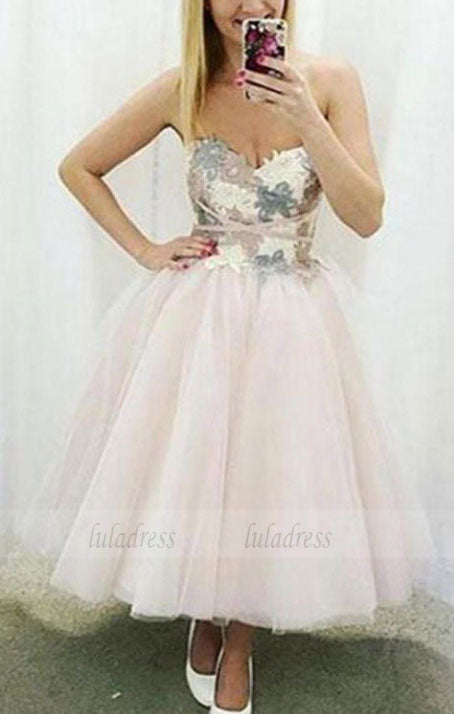 Cute sweetheart neck lace tulle short prom dress,homecoming dress