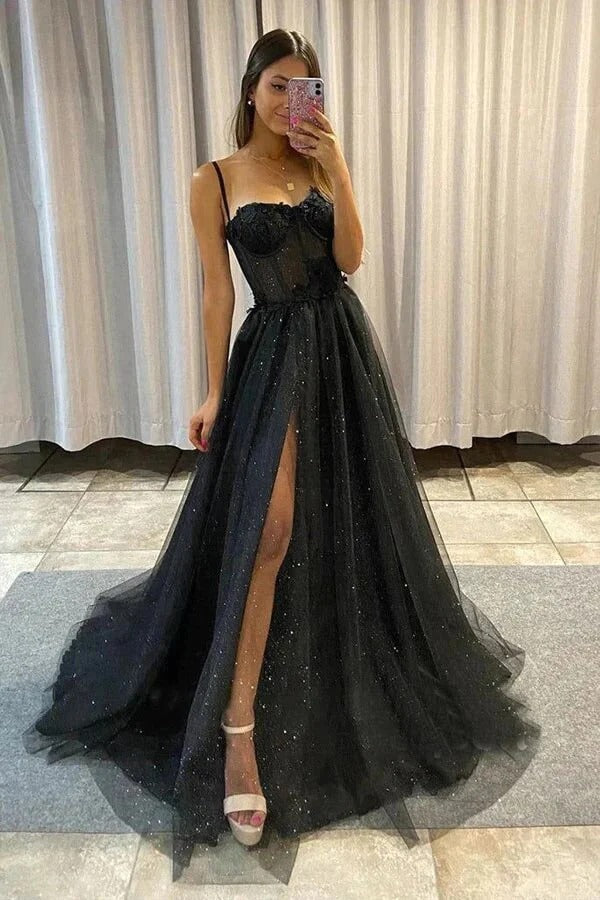 A line spaghetti strap prom dress best sale