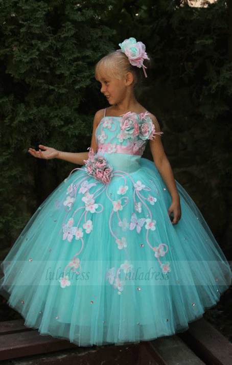 Spaghetti strap tulle flower girl dress online