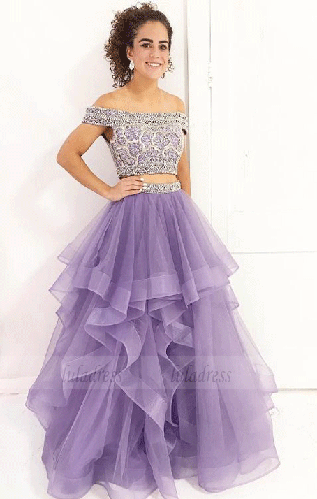 Purple two best sale piece prom dress