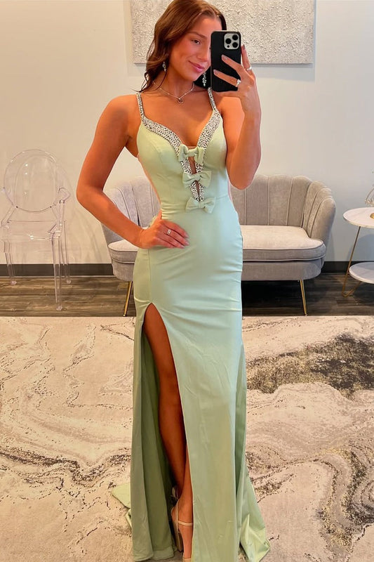 Mermaid V Neck Sage Green Satin Prom Dresses: A Timeless and Alluring Choice