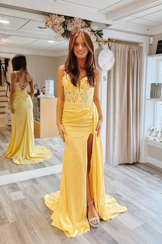 Sheath Mermaid Sweetheart Yellow Satin Prom Dresses: A Radiant Choice for Your Special Night