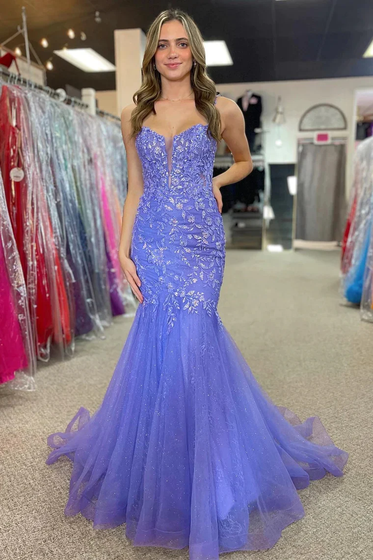 Lavender Appliques Sweetheart Trumpet Long Prom Dresses,BD93158