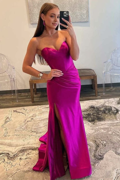 Mermaid Strapless Gold Satin Mermaid Prom Dresses