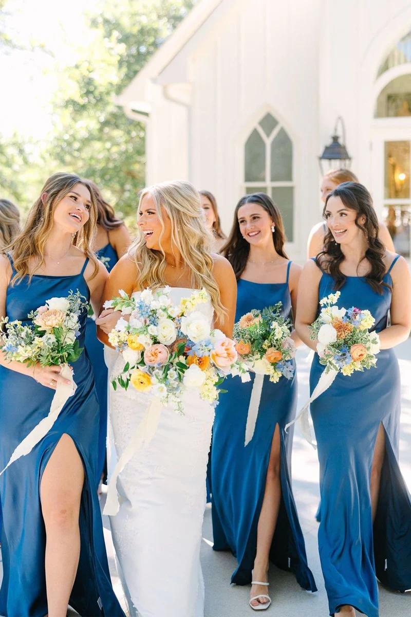 Simple Mermaid Spaghetti Straps Blue Long Bridesmaid Dresses,BD240801