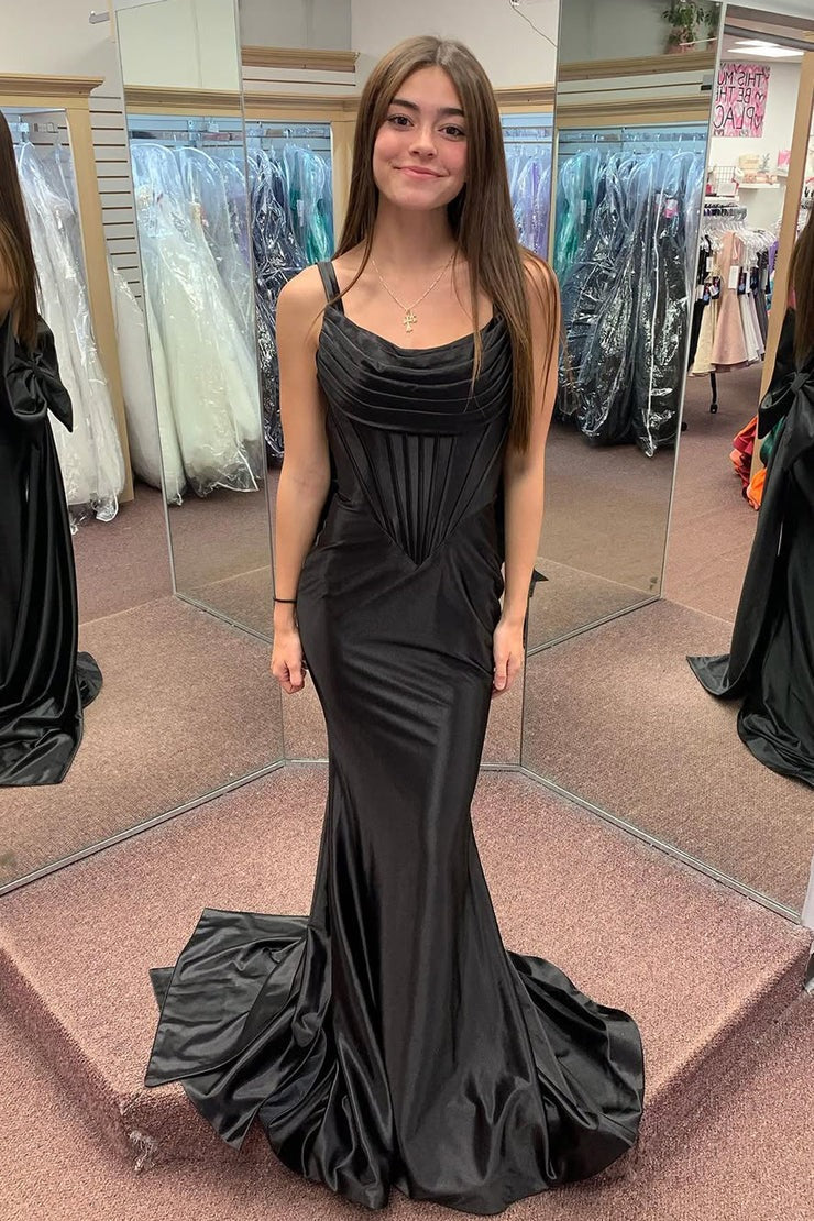 Mermaid Black Satin Sweetheart Prom Dresses