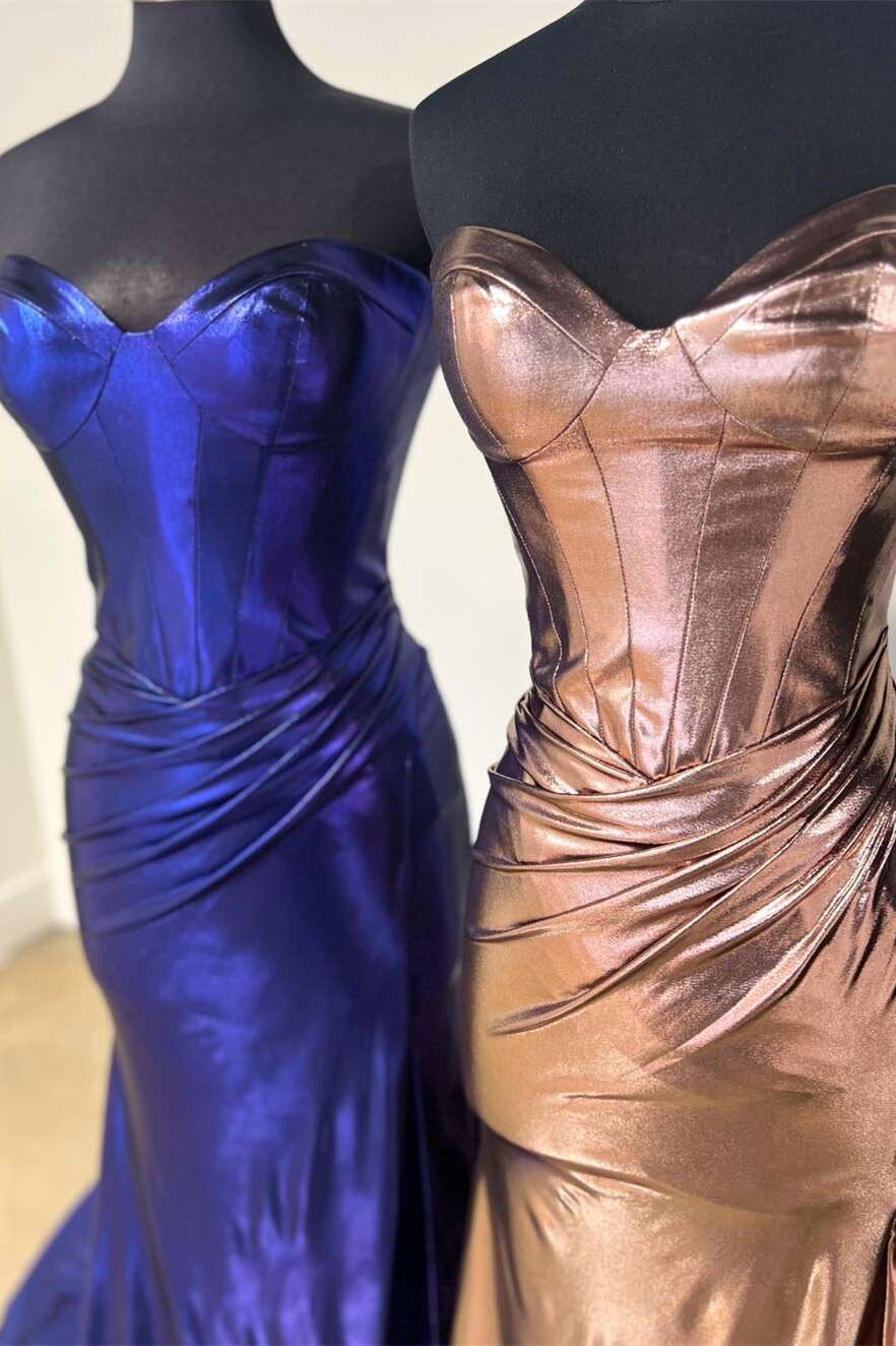 Fashion Sweet Mermaid Brown Satin Sparkly Prom Dresses