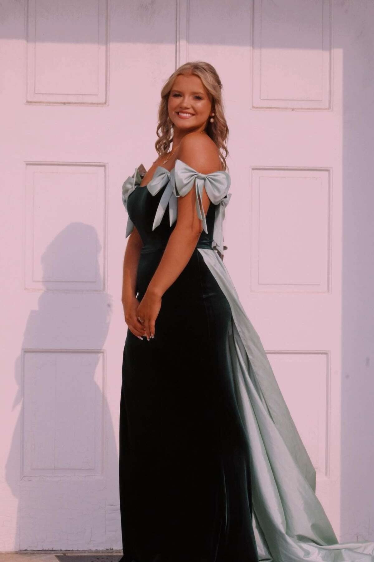 Mermaid Strapless Black Satin Long Prom Dresses with Pink Bows