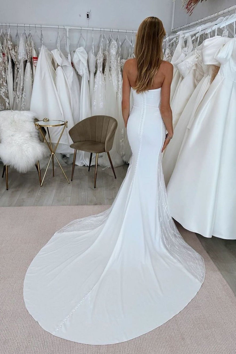 Simple Scoop Neck Satin Long Mermaid Wedding Dresses