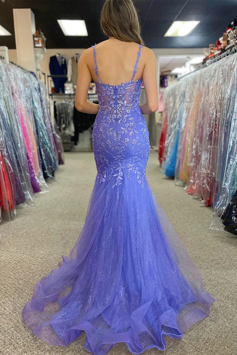 Lavender Appliques Sweetheart Trumpet Long Prom Dresses,BD93158