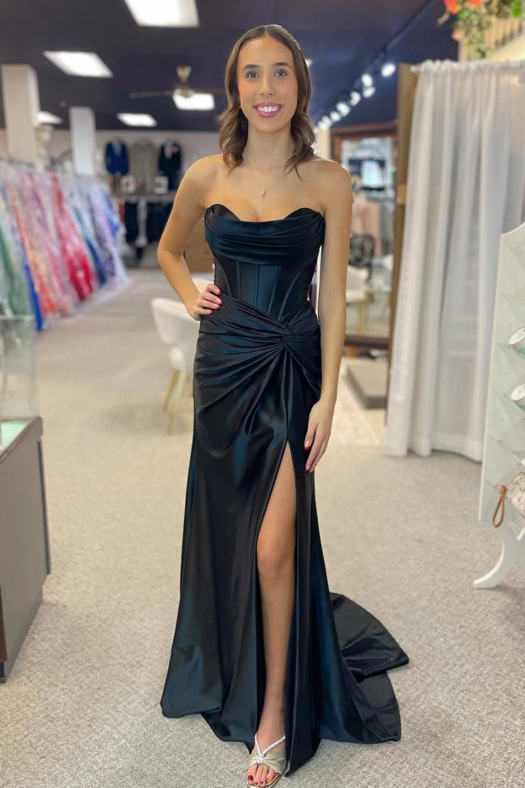 Mermaid Sweetheart Black Satin Prom Dresses