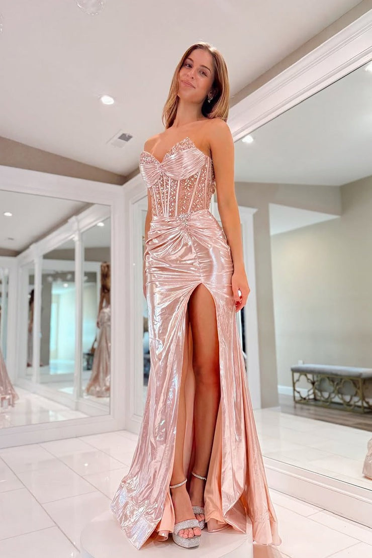 Mermaid Sweetheart Metallic Satin Prom Dresses