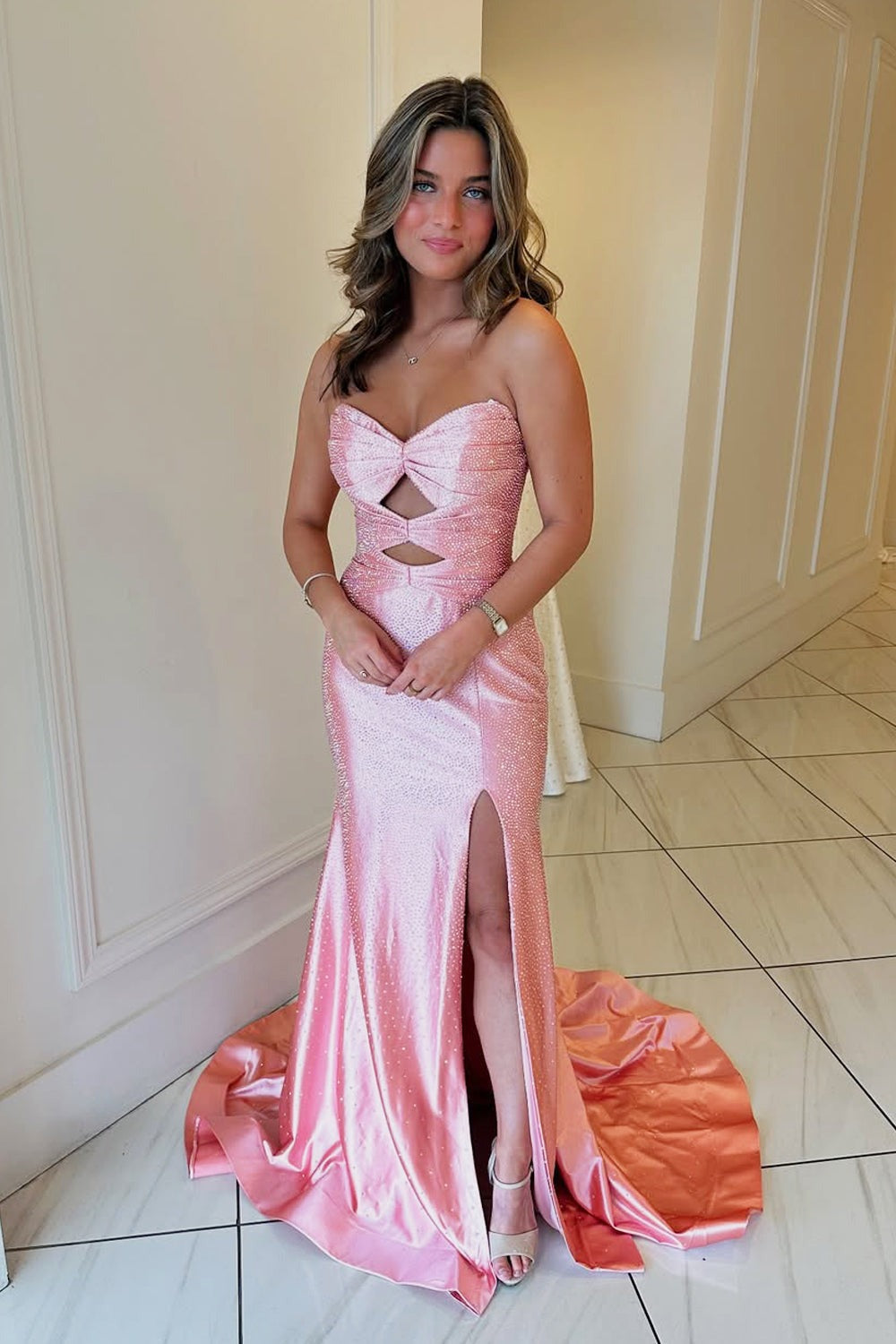 Mermaid Sweetheart Coral Tiered Prom Dresses