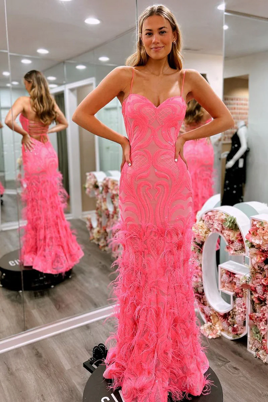 Pink Sweetheart Sequins Lace Mermaid Long Prom Dresses