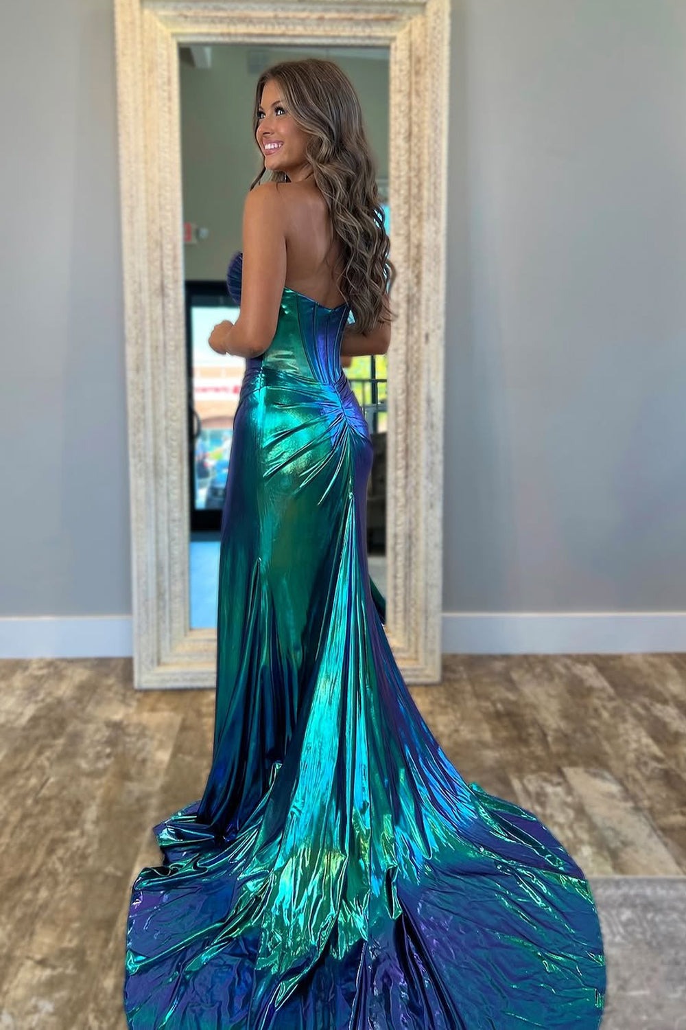 Mermaid Sweetheart Magic Metallic Satin Slit Prom Dresses