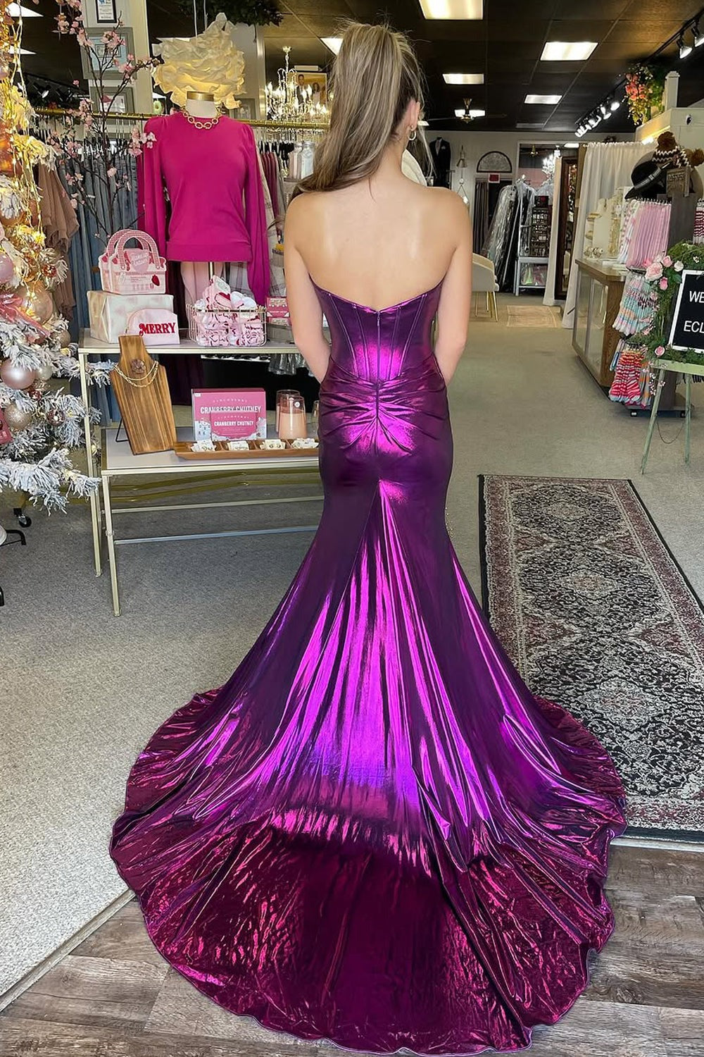 Mermaid Purple Metallic Satin Sweetheart Prom Dresses