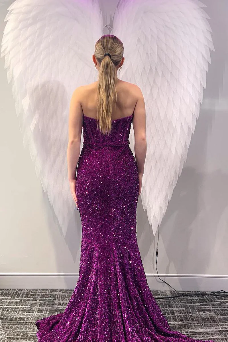 Purple Sequins Mermaid Long Prom Dresses,BD93315