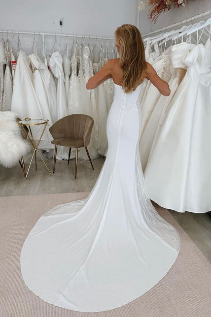 Simple Scoop Neck Satin Long Mermaid Wedding Dresses