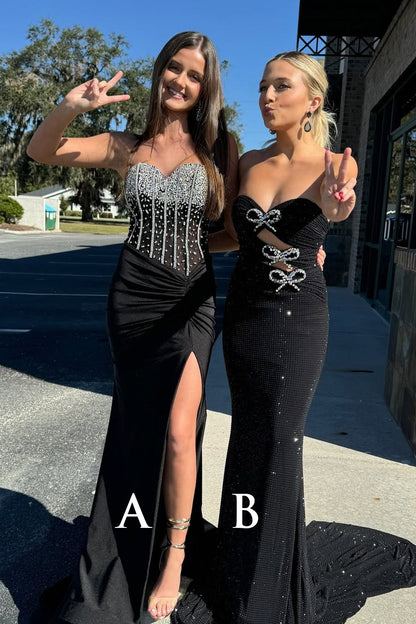 Charming Mermaid Black Beaded Slit Sweetheart Prom Dresses