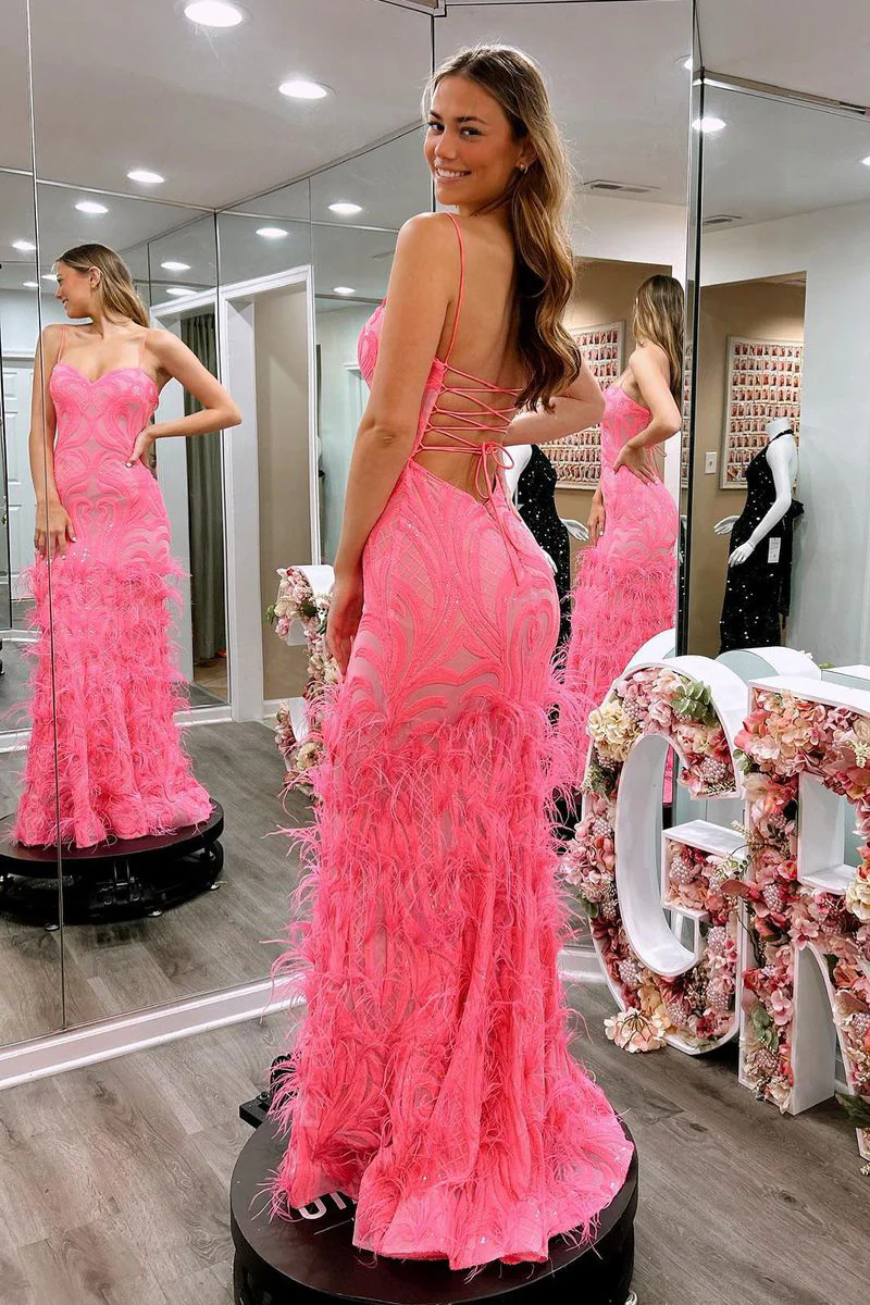 Pink Sweetheart Sequins Lace Mermaid Long Prom Dresses