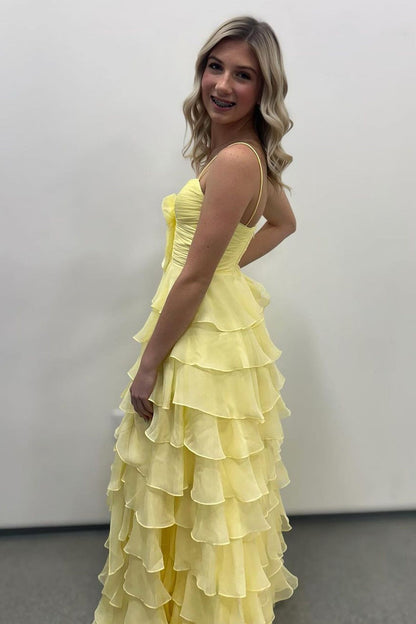 A Line Sweetheart Yellow Chiffon Prom Dresses