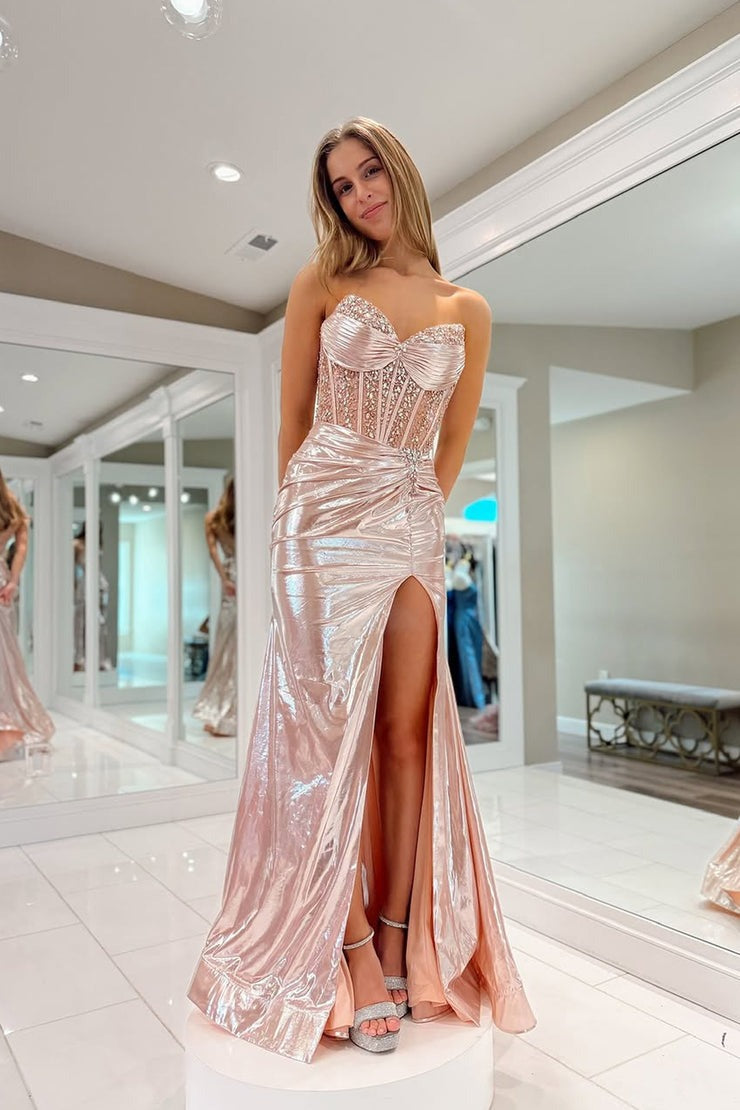 Mermaid Sweetheart Metallic Satin Prom Dresses