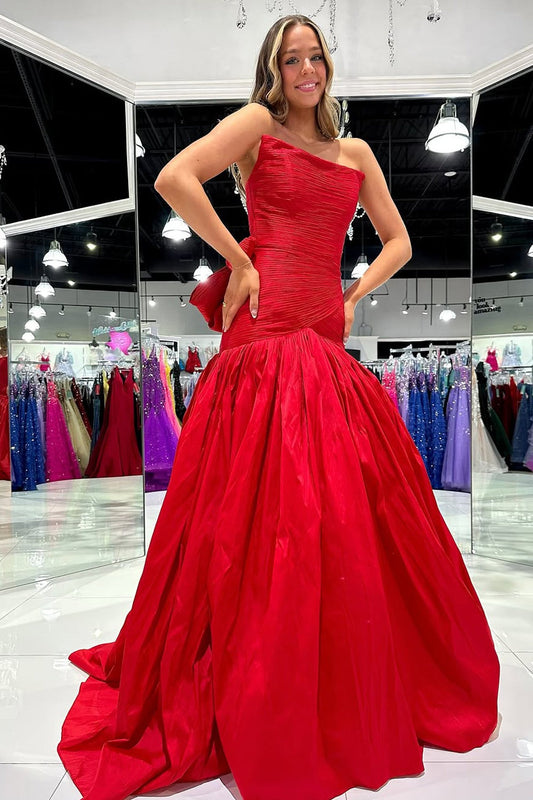 Cute Mermaid Satin Scoop Neck Red Prom Dresses