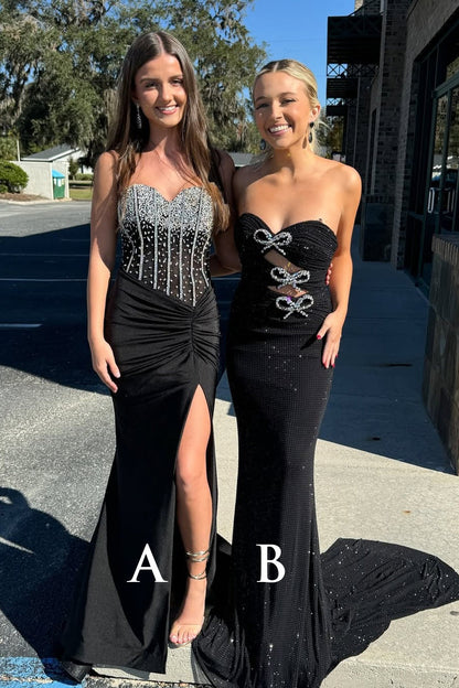 Charming Mermaid Black Beaded Slit Sweetheart Prom Dresses