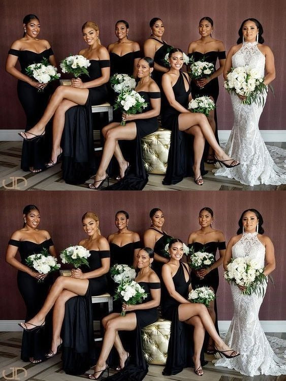 Black Mismatched Bridesmaid Dresses Mermaid Wedding Guest Dresses