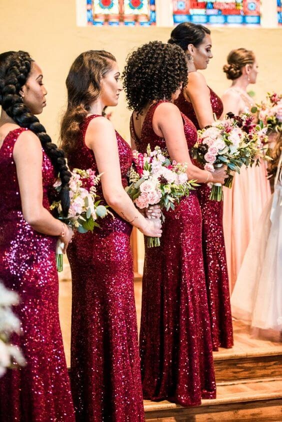 Burgundy sequin bridesmaid dresses hotsell