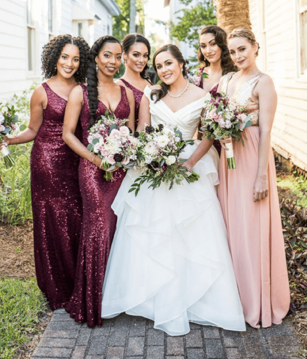 Orders burgundy sequin bridesmaid dresses