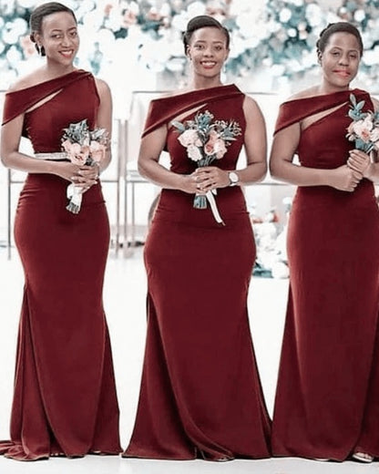 Purple One Shoulder Bridesmaid Dresses Long Wedding Guest Dresses Online