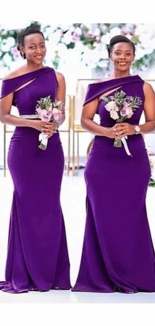 Purple One Shoulder Bridesmaid Dresses Long Wedding Guest Dresses Online