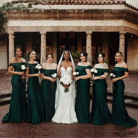 Off Shoulder Long Cheap Dark Green Bridesmaid Dresses Wedding Party Dress,BD240622