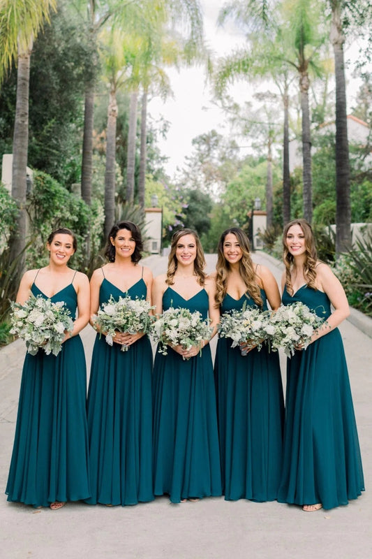 Floor-Length Chiffon Emerald Green Bridesmaid Dresses Wedding Guest Dress